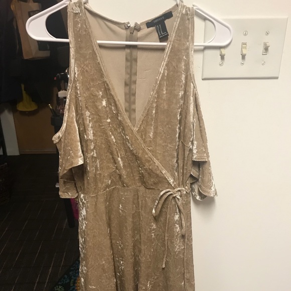 Worn once golden velvet dress w/ open shoulders - Picture 1 of 3